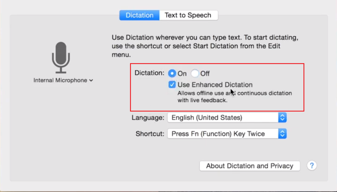 mac hot key for voice to text